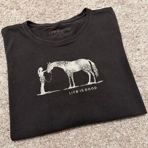 Life Is Good Crusher Horse Tee Long Sleeve Shirt | Charcoal Gray | Large